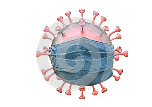 3D render image representing a virus with a face mask