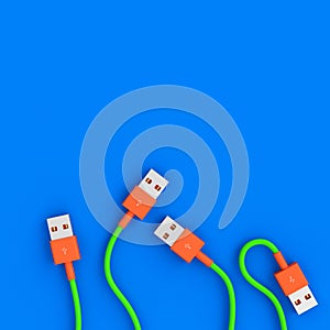 3d render image of a series of usb cables in a flat lay style