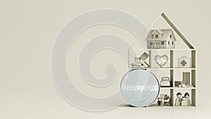 3d render of Insurance company complete insurance concept. Assurance and insurance, car, real estate and property, travel, finance