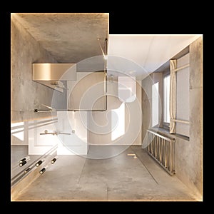3d render interior design of the bathroom with glass walk in shower