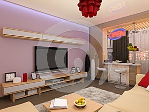 3d render of the interior design of the living room in a modern s