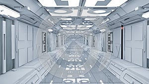 3d render interior. Futuristic hallway.