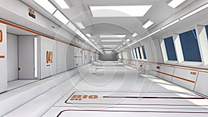 3d render interior. Futuristic hallway.