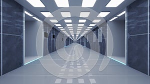 3d render interior. Futuristic hallway.