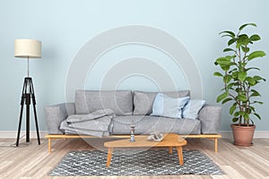 3d render - Interior of a Scandinavian living room with a sofa