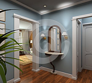 3D render interior of vestibule