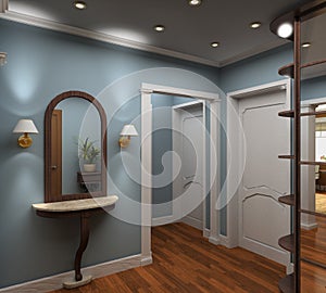 3D render interior of vestibule