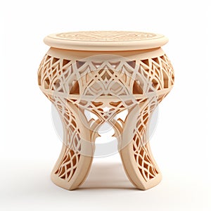 3d Render Of Intricate Wooden Stool In Beige Ottoman Dynasty Style