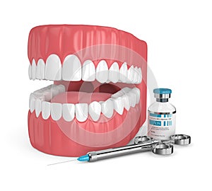 3d render of jaw with lidocaine and syringe