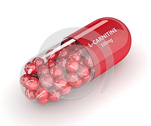 3D render of l-carnitine pill with granules