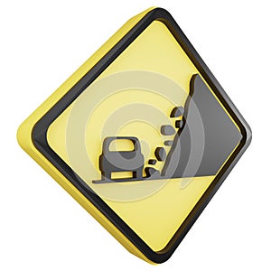 3D render landslide area sign icon isolated on white background