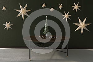 3d render of a leaf Christmas tree and stars