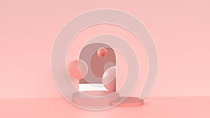 3D render of light pink podium with rings to display product.