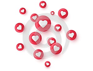 3d render like icon set. Social media bubble with heart. Love element. Comment button. Share tag. Notice people. Chat
