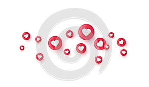 3d render like icon set. Social media bubble with heart. Love element. Comment button. Share tag. Notice people. Chat