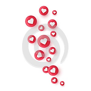 3d render like icon. Social media bubble with heart. Emoji reaction. Love element. Comment button. Share tag. Notice