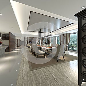 3d render of living and dining room