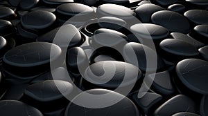 3d render of a lot of black pebble stones background