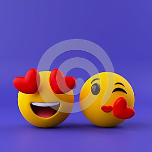 3D Render Of Love Emoticon Emojis On Violet