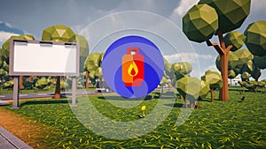 3D Render low Polygon gaz icon in center with environment in background