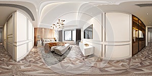 3d render of  luxury home interior, 360 degrees bedroom
