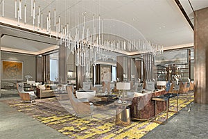 3d render of luxury hotel lobby