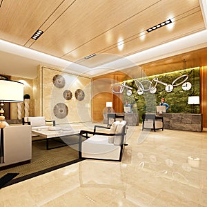 3d render of luxury hotel reception