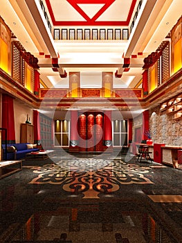 3d render of luxury hotel reception