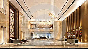 3d render of luxury hotel reception