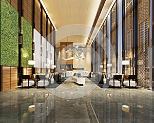 3d render of luxury hotel reception