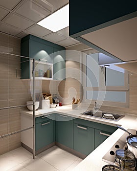 3d render luxury kitchen