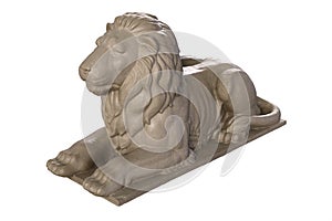 3D render of lying lion stone sculpture isolated on white