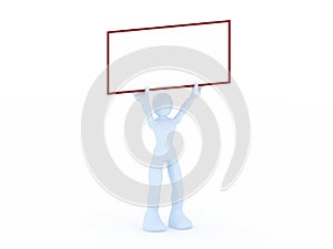 3D render of a man holding a blank sign