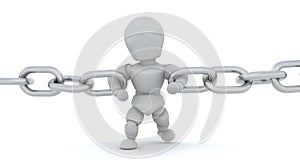 3d render of man holding chain together