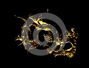 3D render Massive shapeless splash of melted gold gleamed on a black