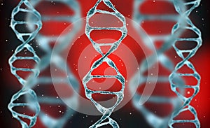 3D render of a medical background with DNA strands in color background. DNA molecule structure. Helical structure of dna