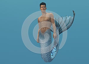 3D render: a merman creature is swimming under the sea