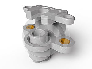 3D render - metal flange assembly