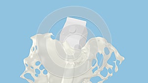 3D render of Milk carton box with Milk flow splashes, 4k.