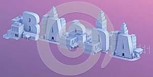 3d render of a mini city, typography 3d of the name bagda