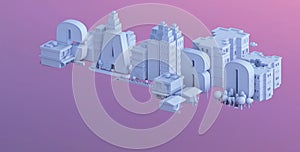 3d render of a mini city, typography 3d of the name cairo