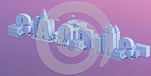 3d render of a mini city, typography 3d of the name caotic