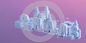 3d render of a mini city, typography 3d of the name chaos