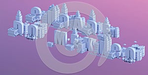 3d render of a mini city, typography 3d of the name of cidade do mexico