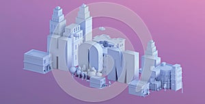 3d render of a mini city, typography 3d of the name home