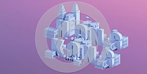 3d render of a mini city, typography 3d of the name hong kong