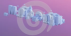 3d render of a mini city, typography 3d of the name moscou