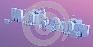 3d render of a mini city, typography 3d of the name moscow