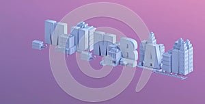 3d render of a mini city, typography 3d of the name mumbai