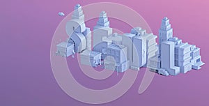 3d render of a mini city, typography 3d of the name seul